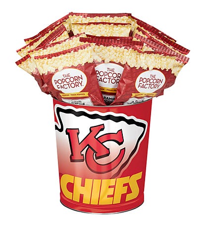 Kansas City Chiefs Popcorn Tin with 15 Bags of Popcorn